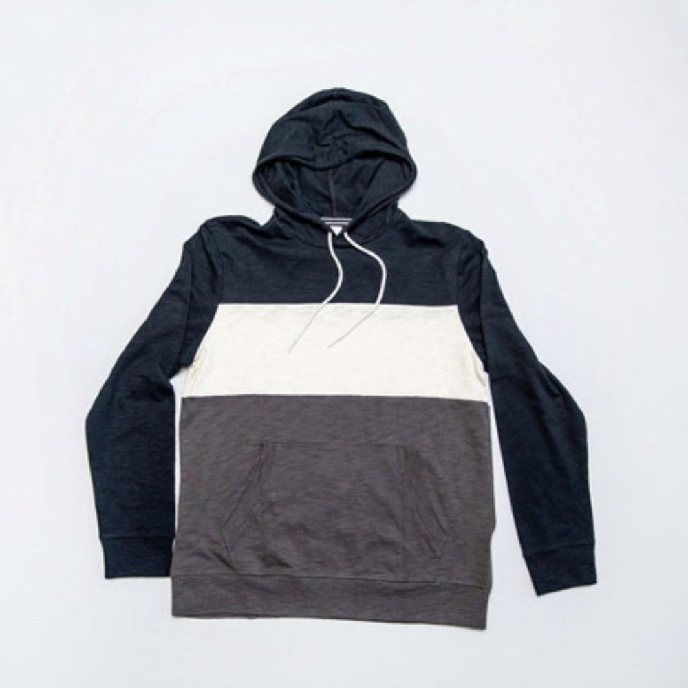 Sun & Stone Navy Blue, Beige & Gray Cotton Hoodie